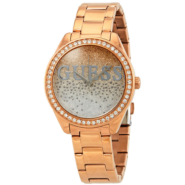 Guess Glitter Girl Rose and Silver Glitter Dial Ladies Watch W0987L3 - Watches of New Zealand