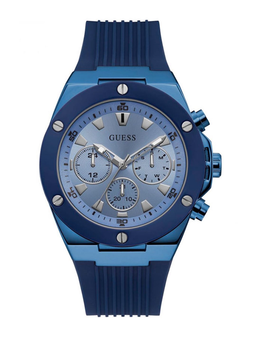 Guess GW0057G3 blue silicone men's chronograph watch with multi-dial face