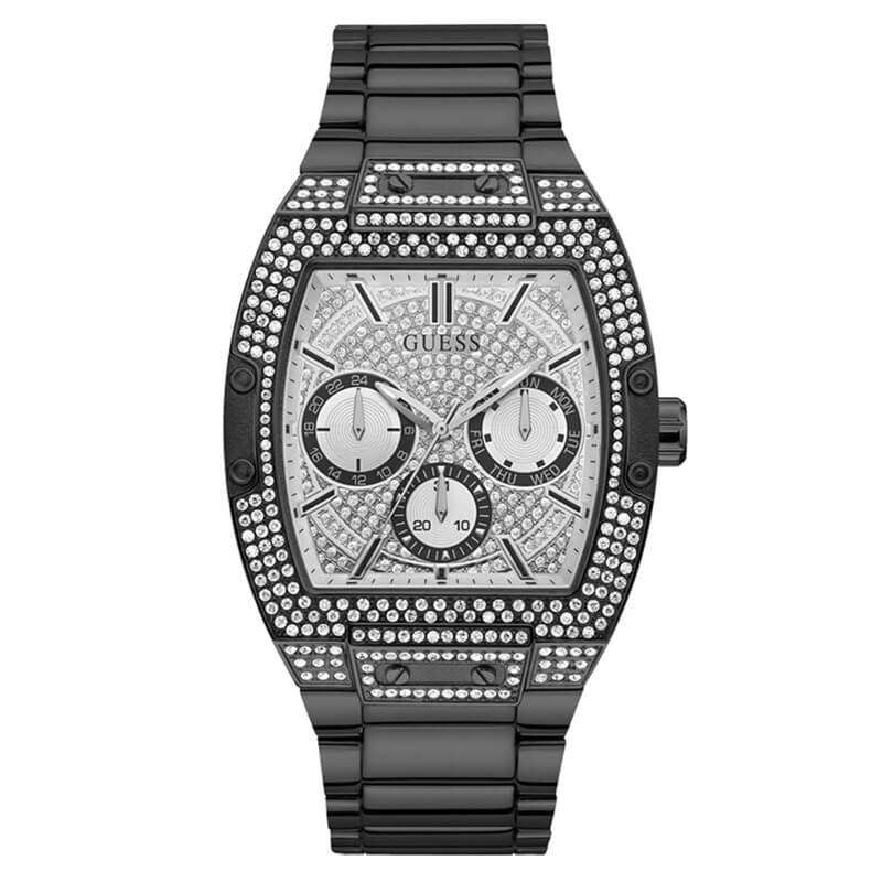 GUESS GW0094G3 black stainless steel watch with crystal-set bezel and chronograph dial
