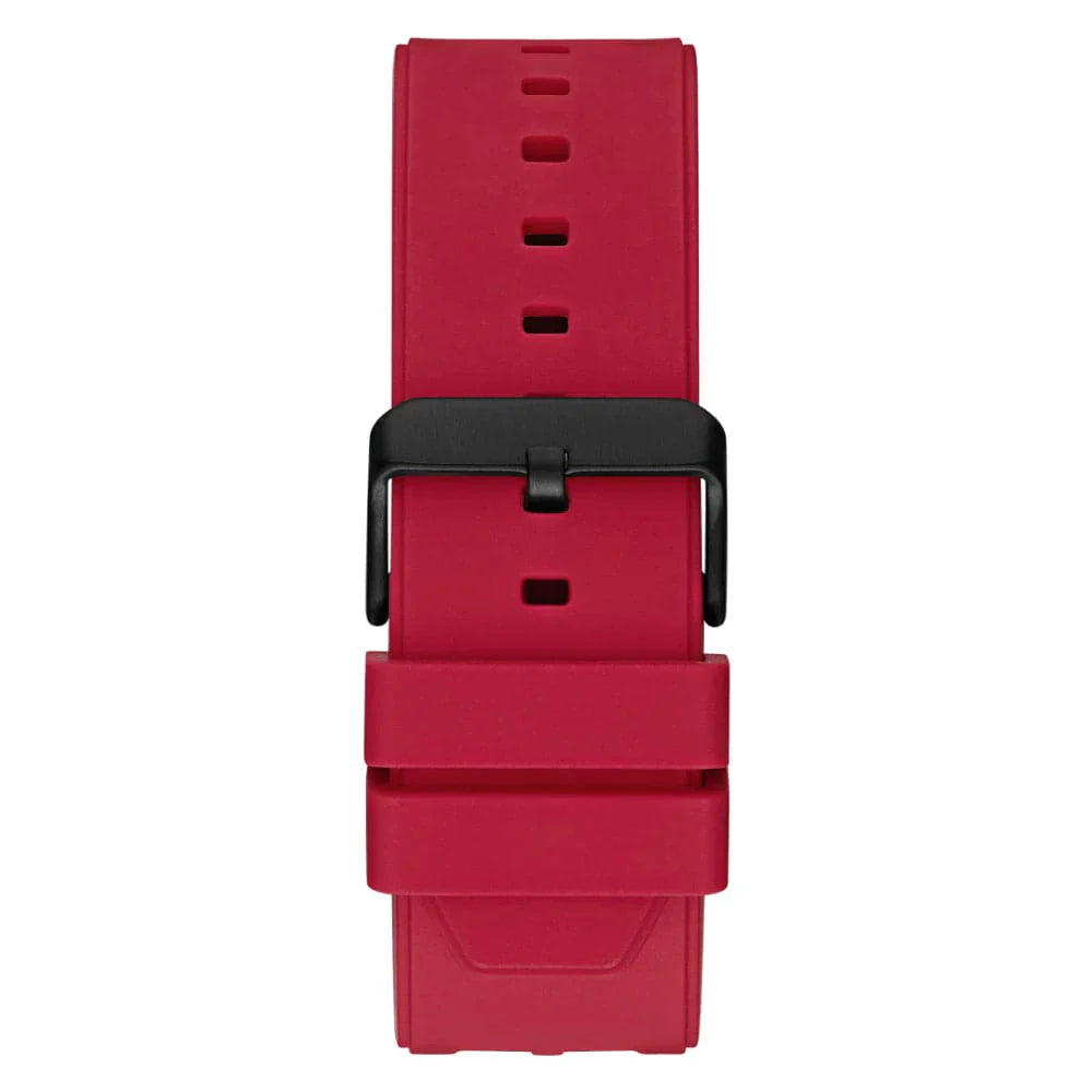 Guess GW0325G3 red rubber strap with cutout design and black case buckle detail