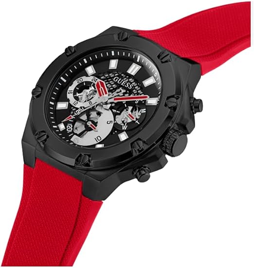 Guess Multifunction Black Dial Red Belt Men's Watch - GW0334G4
