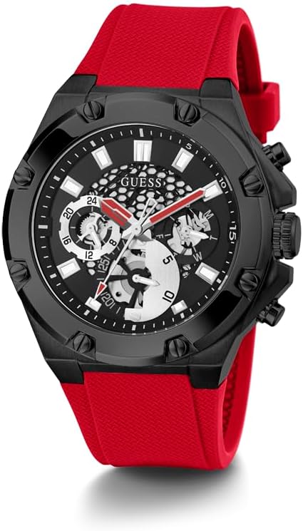 Guess Multifunction Black Dial Red Belt Men's Watch - GW0334G4