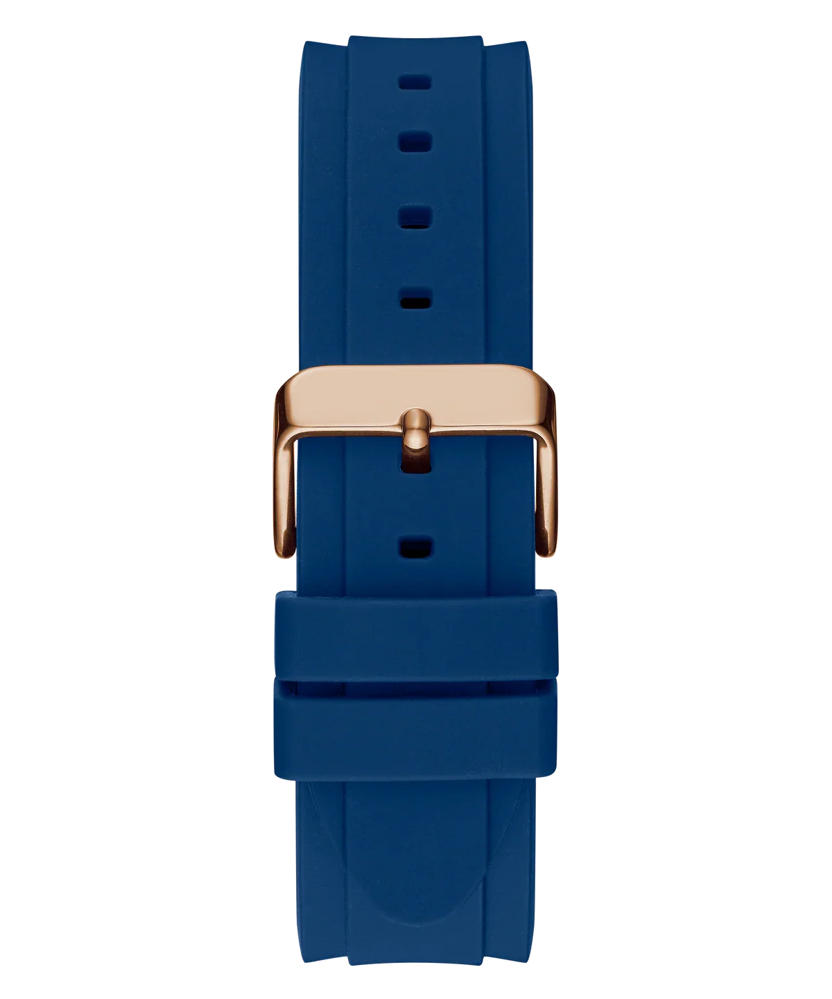 Guess GW0335G2 blue silicone strap with rose gold-tone buckle and attachment hardware