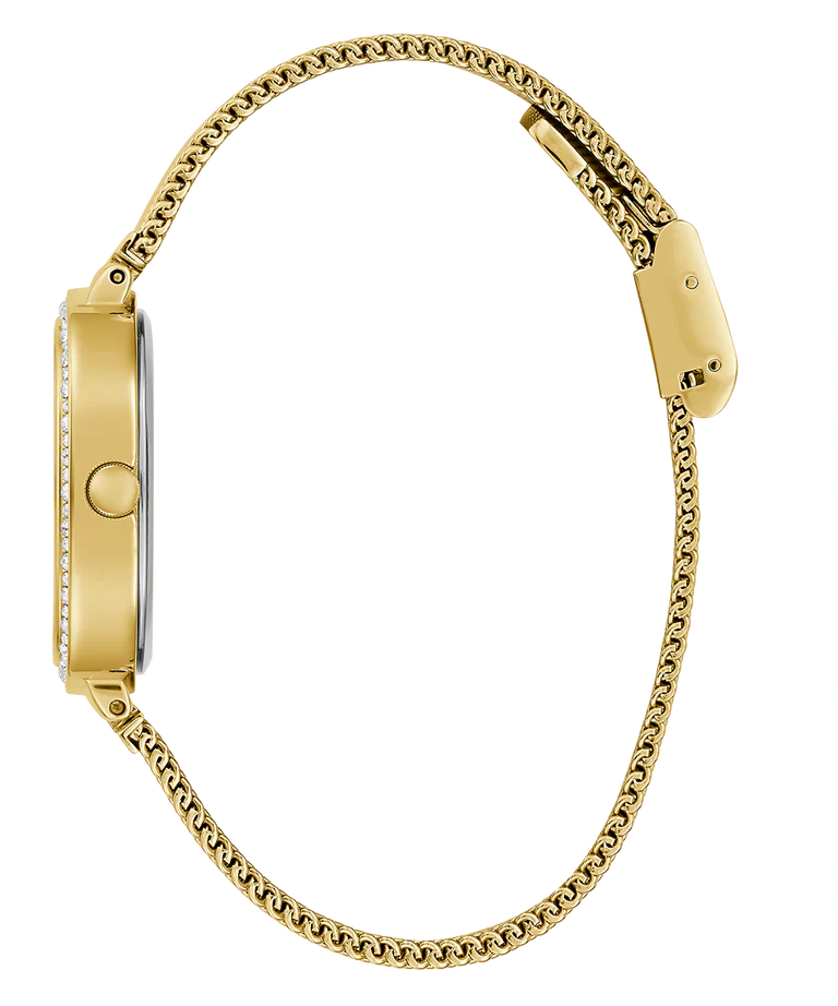 GUESS GW0354L5 gold mesh strap with crystal details and clasp