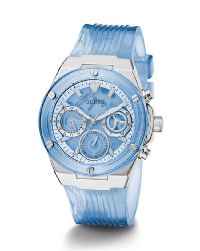 Guess Blue Silicone Silver Case Women's Watch - GW0409L1