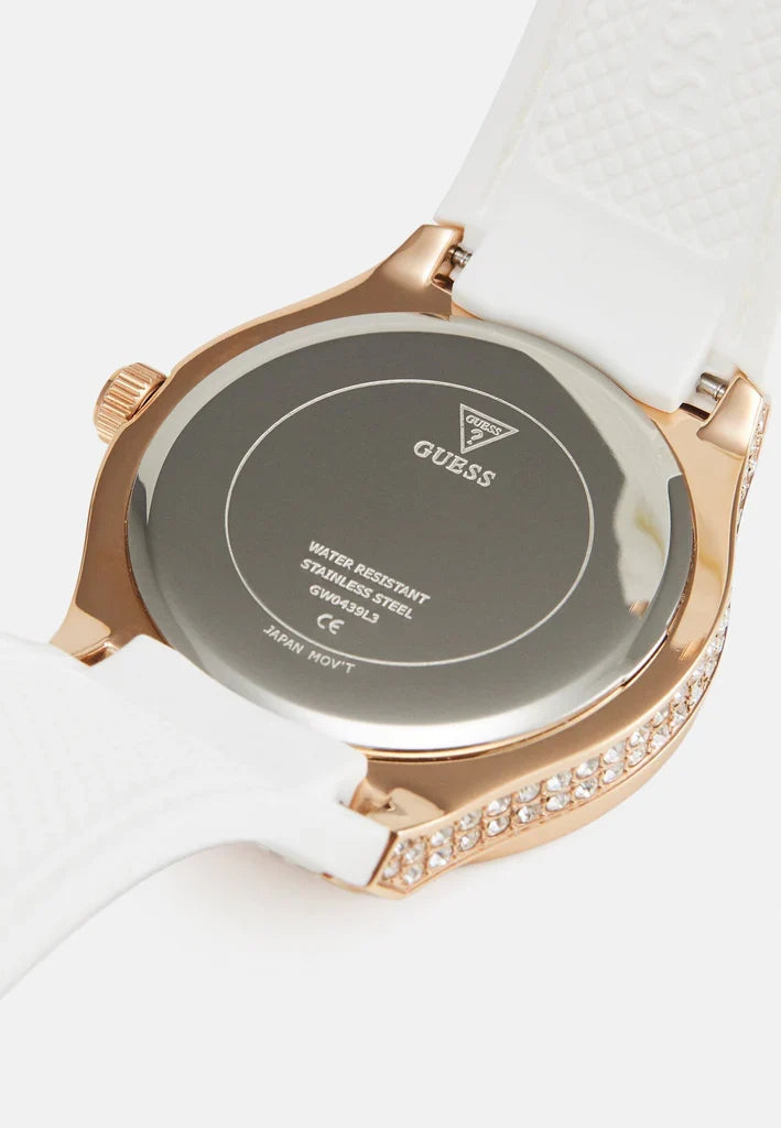 Caseback detail of Guess Sport GW0439L3 multifunction women's watch