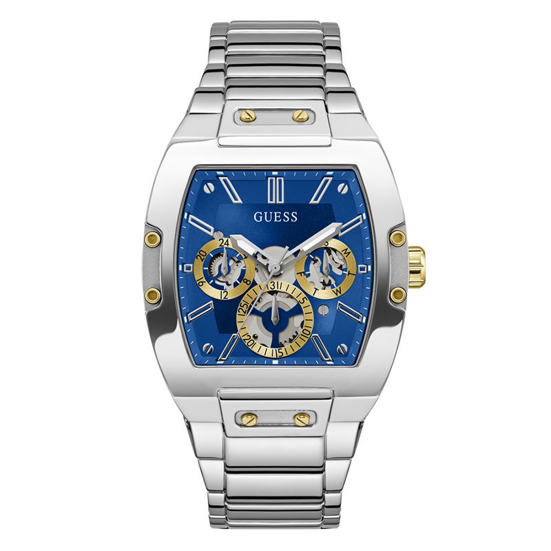 Guess GW0456G5 men's watch with blue dial, three gold sub-dials, silver and gold-tone case