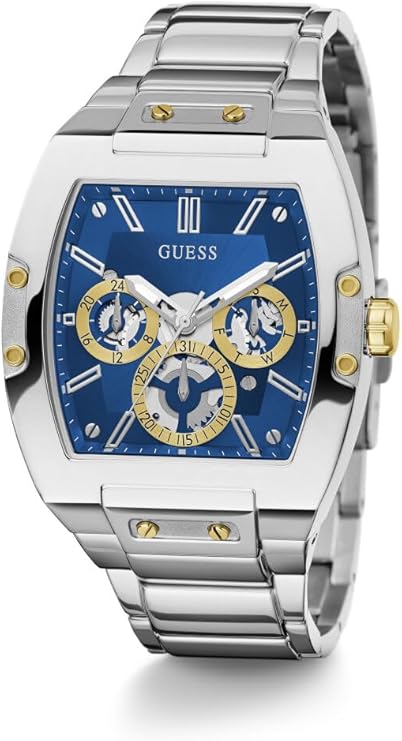 Guess GW0456G5 men's watch side view with silver and gold-tone stainless steel bracelet