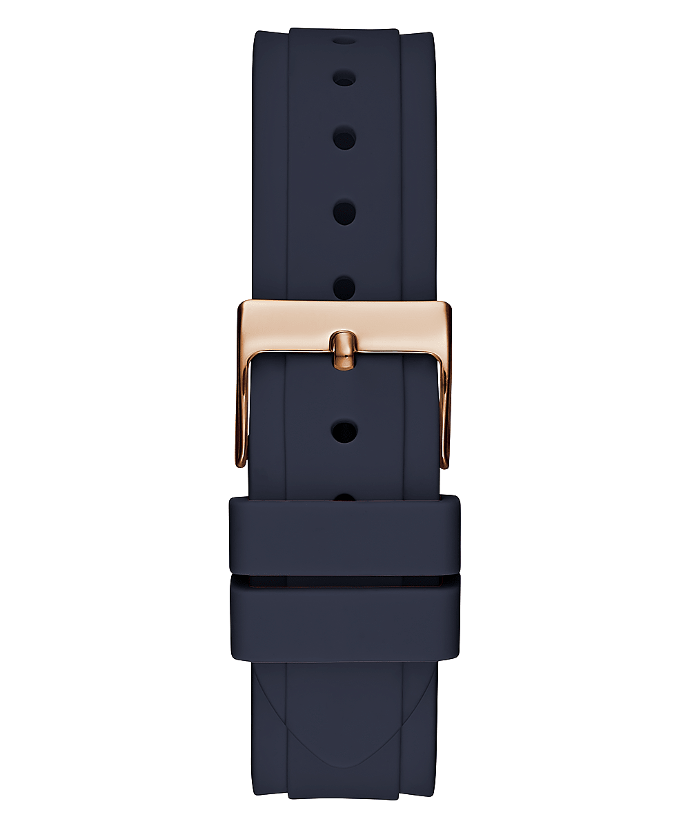 Navy rubber strap with rose gold buckle and adjustment holes