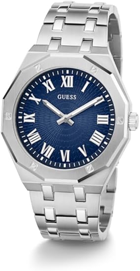 Guess Quartz Blue Dial Silver Stainless Steel Bracelet Analog Men's Watch- GW0575G4