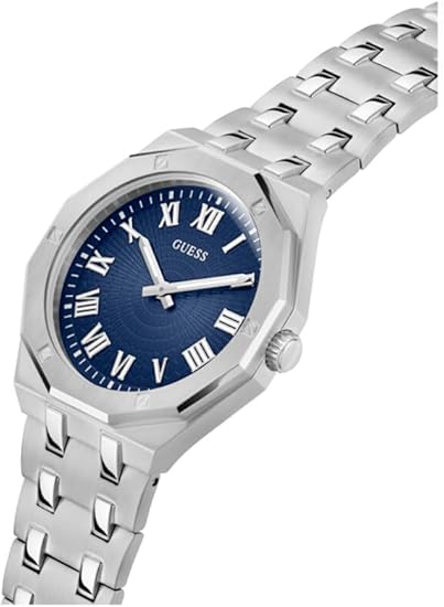 Guess Quartz Blue Dial Silver Stainless Steel Bracelet Analog Men's Watch- GW0575G4
