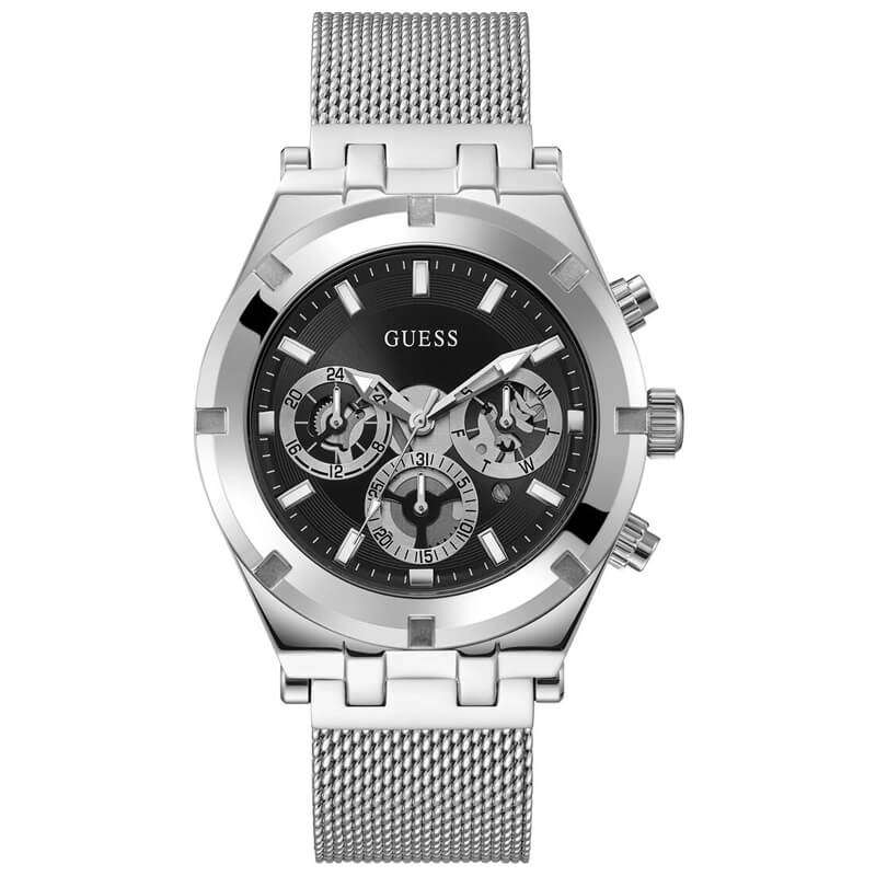 Guess Silver Stainless Steel Black Dial Men's Watch - GW0582G1