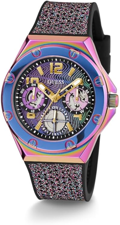 Guess Multifunction Analog Purple Dial Black Rubber Strap Women Watch - GW0620L4