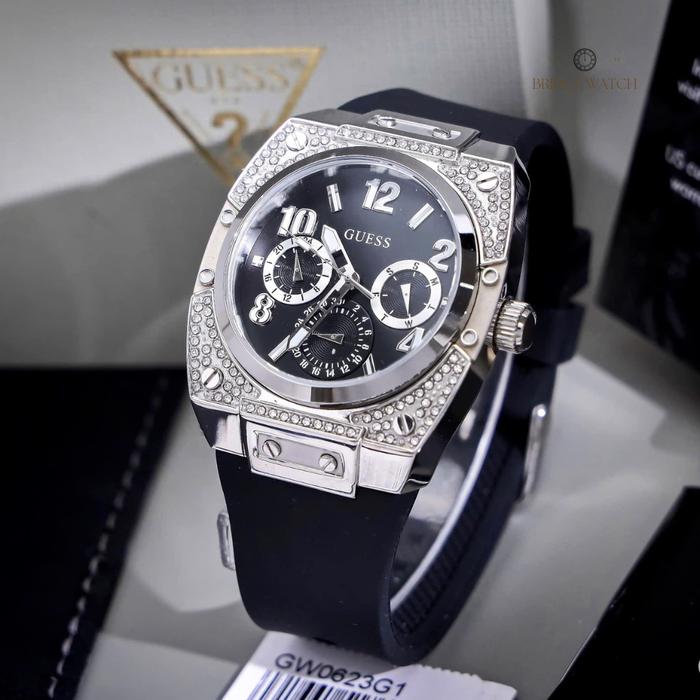 Guess GW0623G1 watch displayed on white surface with Guess logo packaging visible