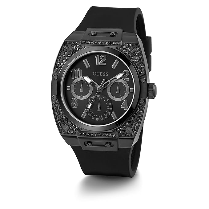 Guess GW0623G3 black analog watch displayed on wrist with black strap