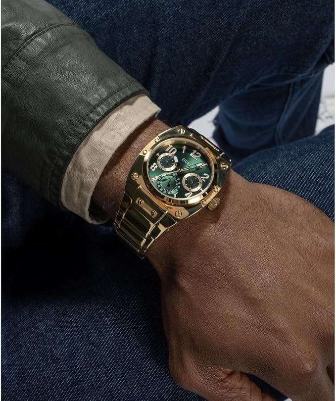Guess Gold Rectangle Dial Multi-function Men Watch - GW0624G2