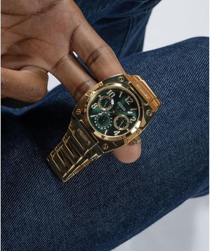Guess Gold Rectangle Dial Multi-function Men Watch - GW0624G2
