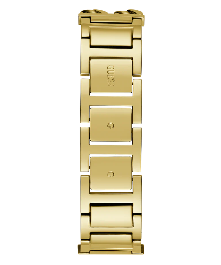 Guess GW0668L2 watch caseback and clasp detail in gold tone