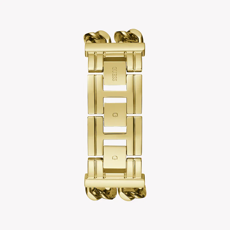 Guess GW0669L1 women's watch caseback showing gold bracelet construction