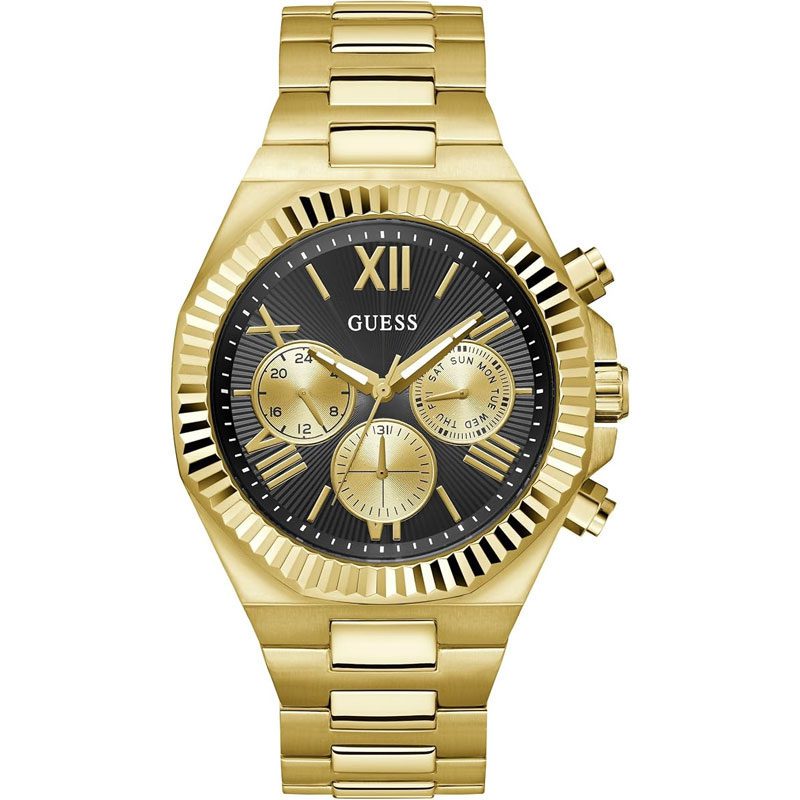 Guess GW0703G5 gold-tone chronograph watch with black dial and three subdials