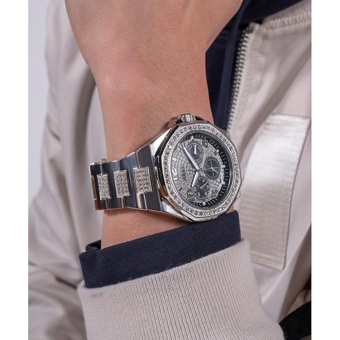 Guess Quartz Silver Stainless Steel Silver & Black Dial 46mm Men's Watch - GW0785G3