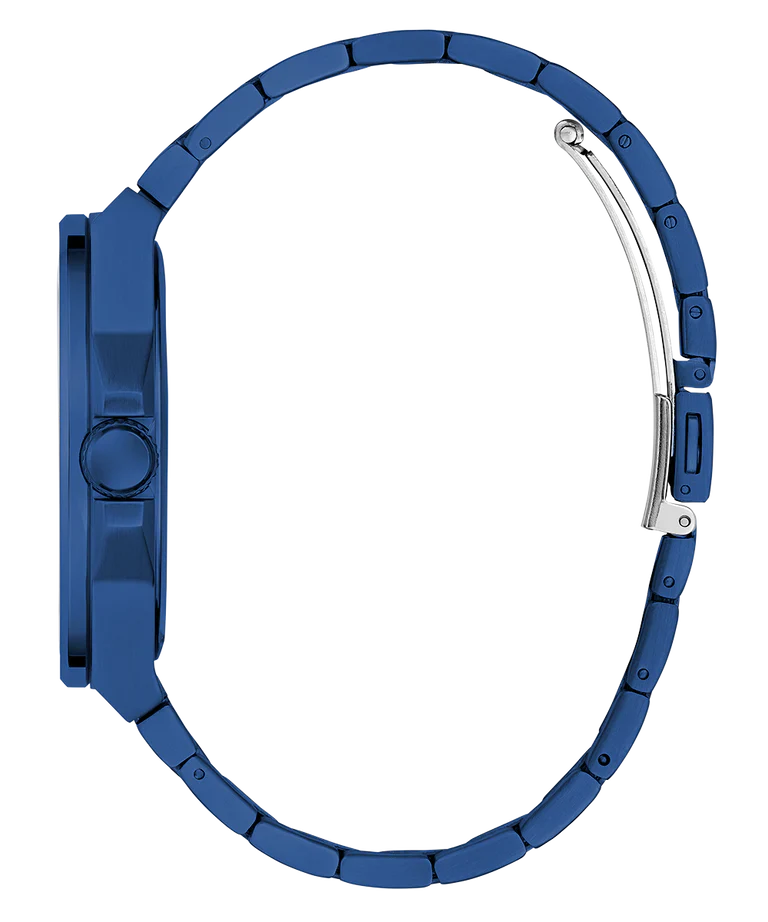 GUESS GW0833G1 watch bracelet and case back detail in blue finish