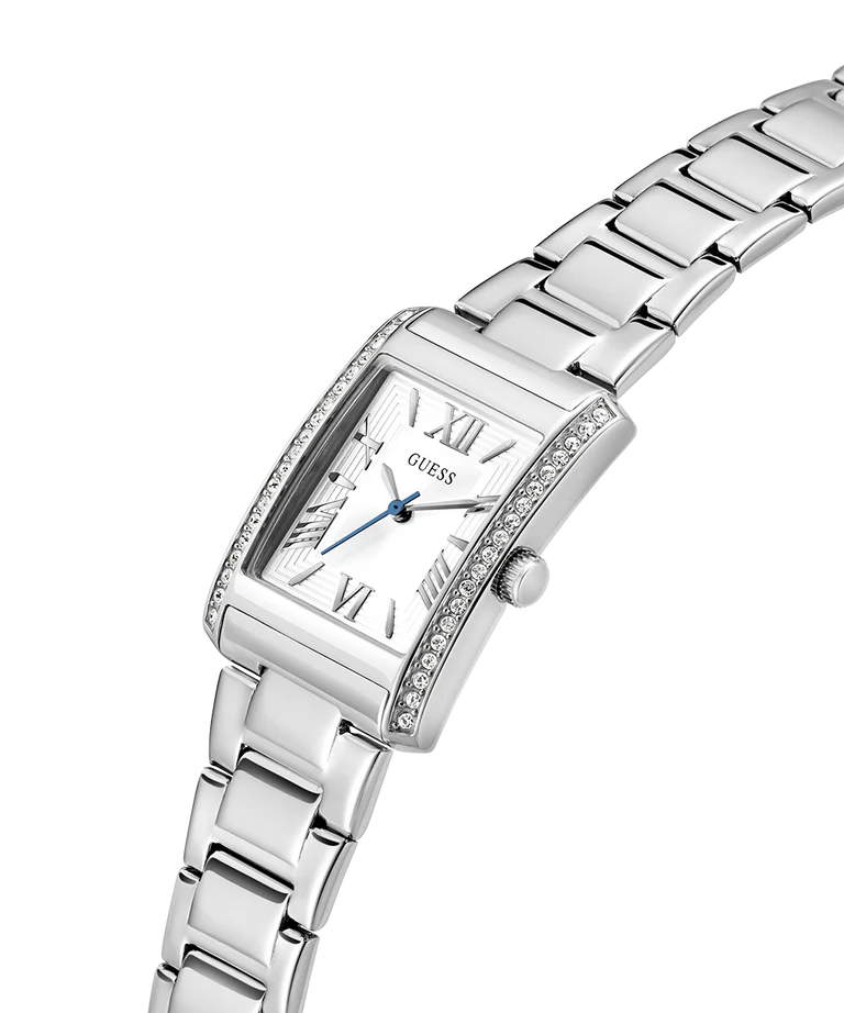 Guess Silver-Tone Crystal Square Analog Watch - GW0874L1
