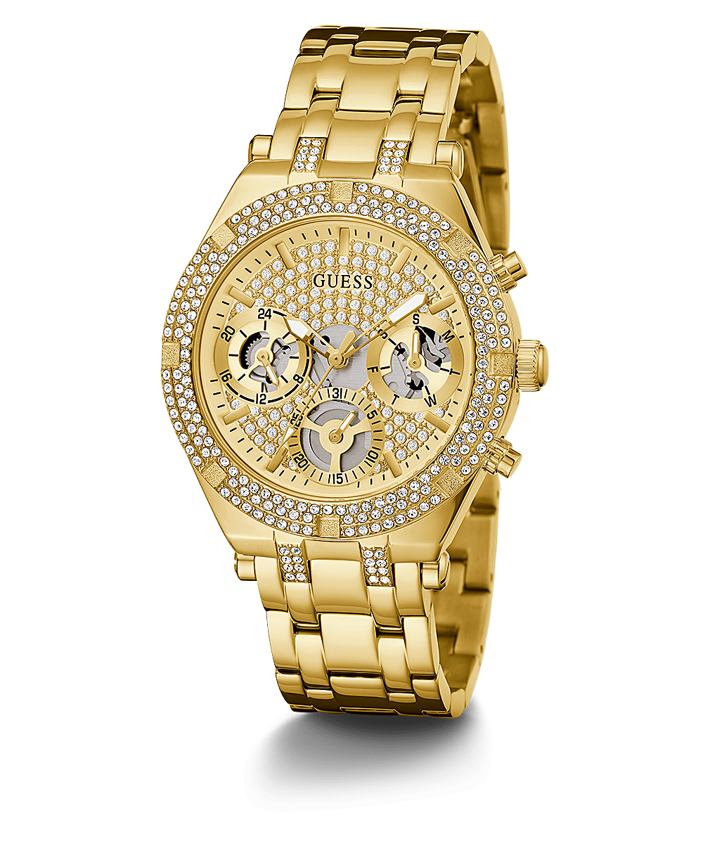 Guess Heiress Gold Glitz women's watch with crystal-bezel and gold metal bracelet