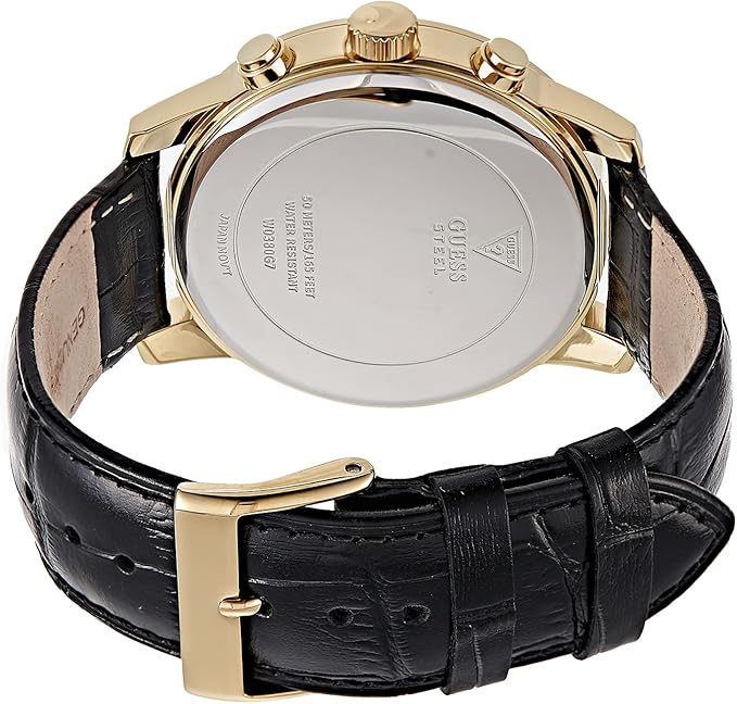 Guess HORIZON 42mm Black Leather Band Steel Case Quartz Analog Men's Watch - W0380G7