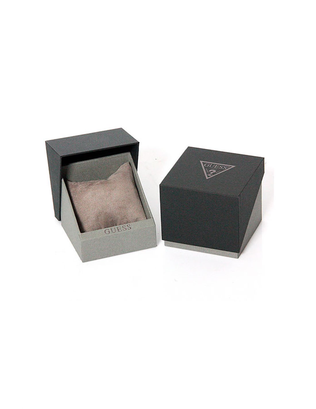 Guess Legacy watch packaging with gray box and protective watch pouch