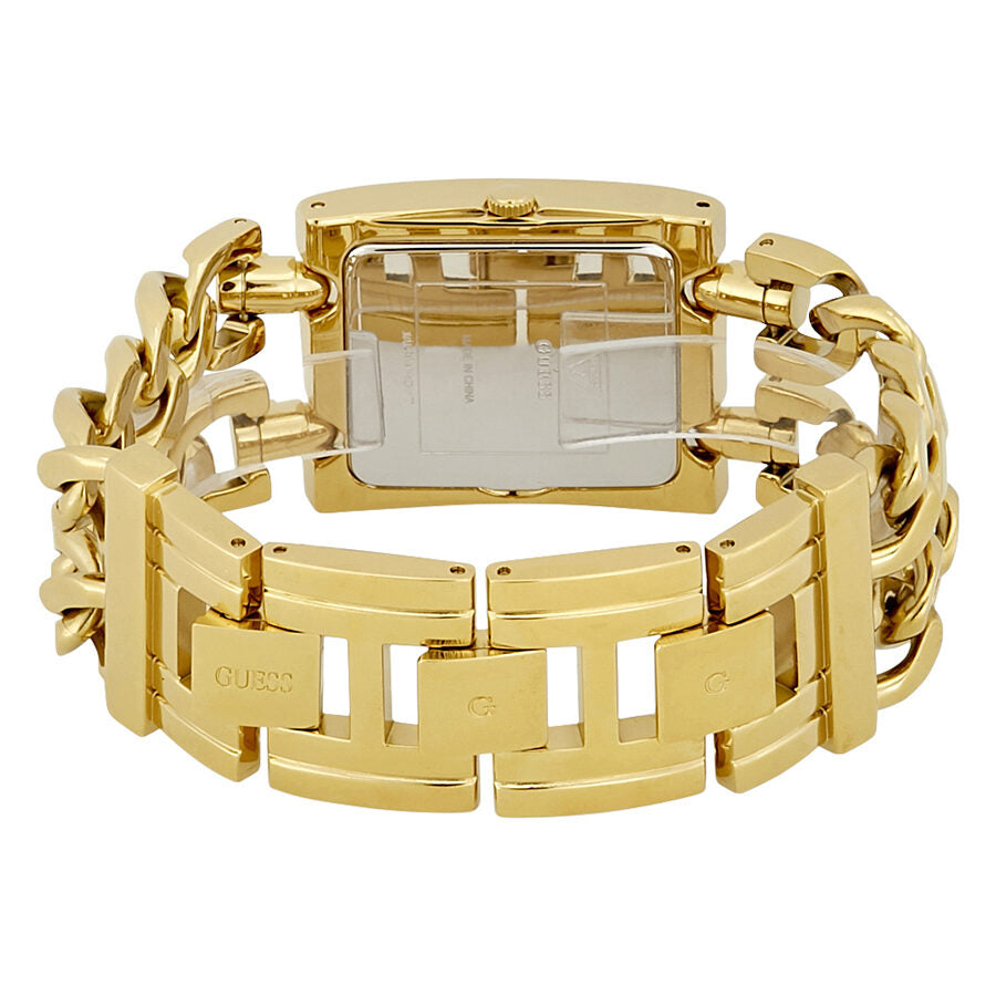 Guess MOD watch caseback view showing solid gold-tone bangle bracelet construction