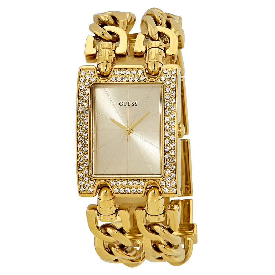 Guess MOD gold-tone ladies bangle watch with sunray dial and crystal bezel