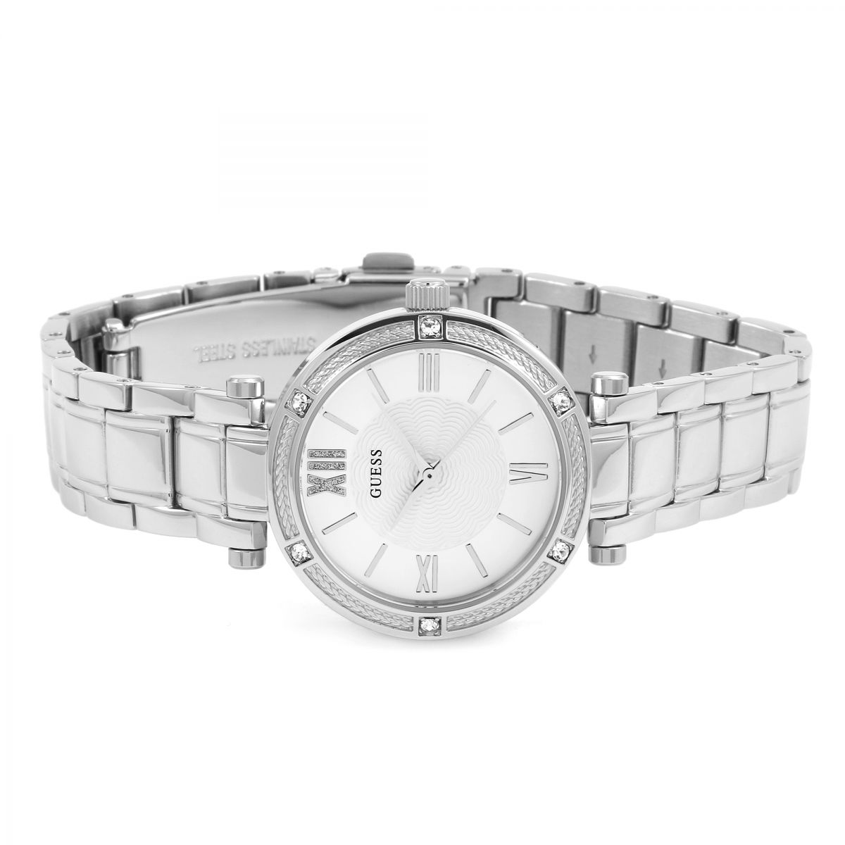 Guess Park Ave White Dial Silver Steel Strap Women Watch - W0767L1