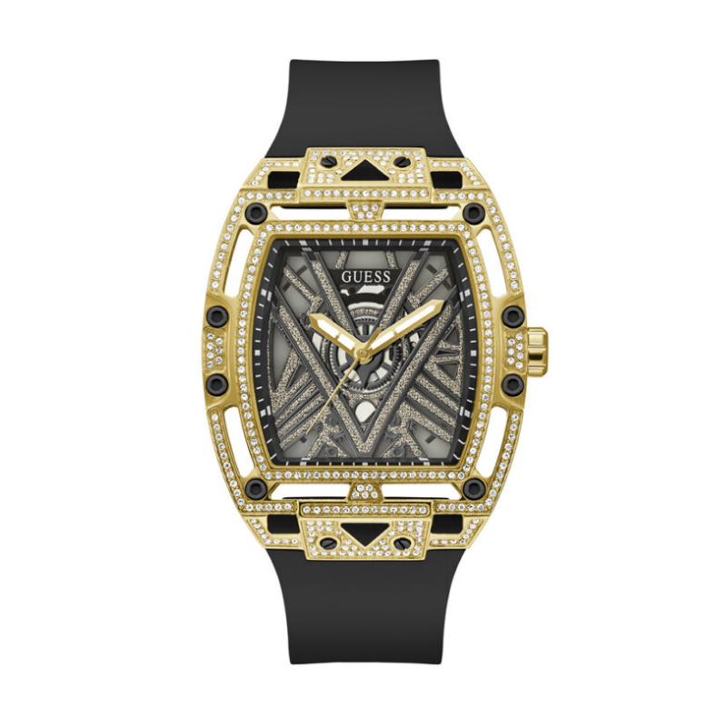 Guess Perry GW0564G1 gold-tone men's watch with black rubber strap and crystal-set bezel