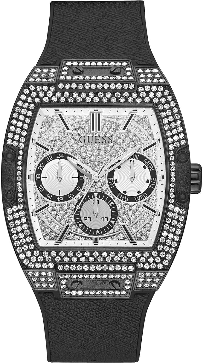 Guess Phoenix Multifunction Silver Dial Black Silicone Strap Men Watch - GW0048G1