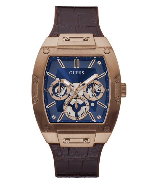 Guess Phoenix watch with chronograph subdials, bronze case and brown leather strap