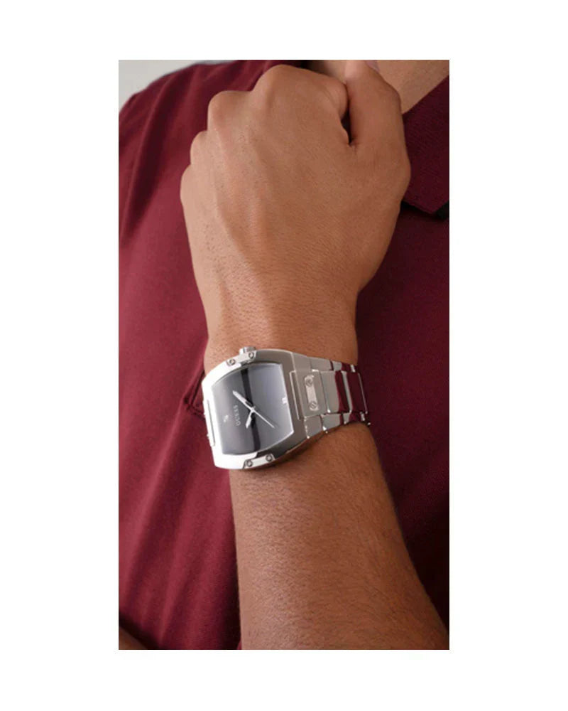 Guess Phoenix Black Dial Silver Steel Strap Men Watch - GW0387G1