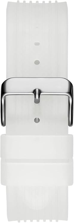 White silicone strap detail with buckle closure on Guess Poseidon watch