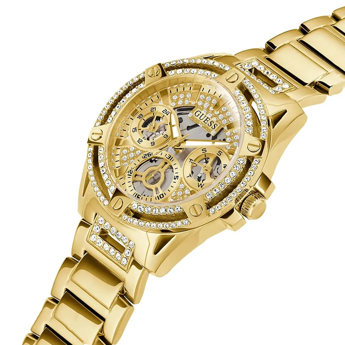 Guess Queen Champagne Round Dial Multi-function Women Watch - GW0464L2