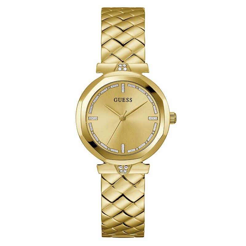 Guess Rumour gold women's watch with gold dial and quilted strap