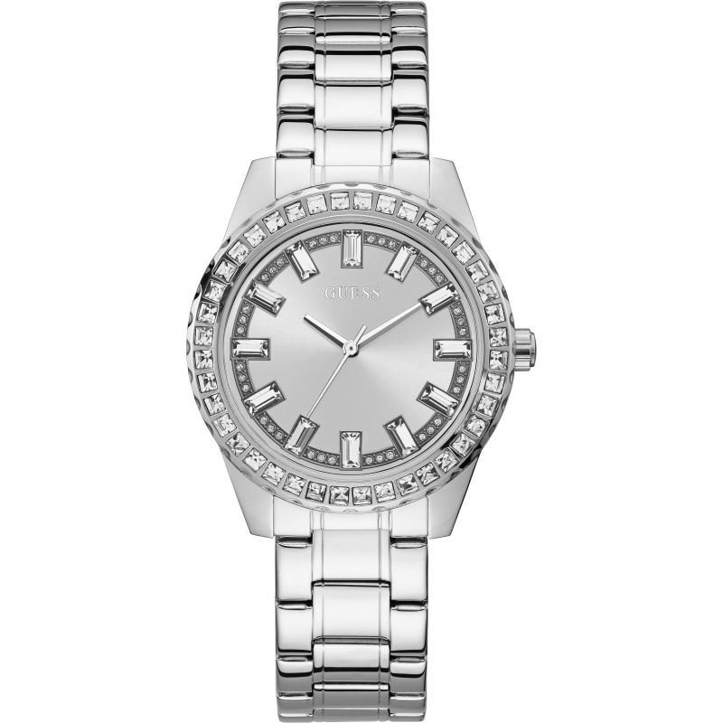 Guess Sparkler silver women's watch with crystal-set bezel and silver dial