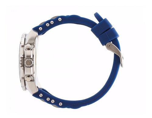 Guess Sport watch blue silicone strap with silver hardware and stud detailing
