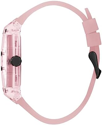 Side view of Guess Sporting Pink Limited Edition watch showing pink rubber strap and case profile