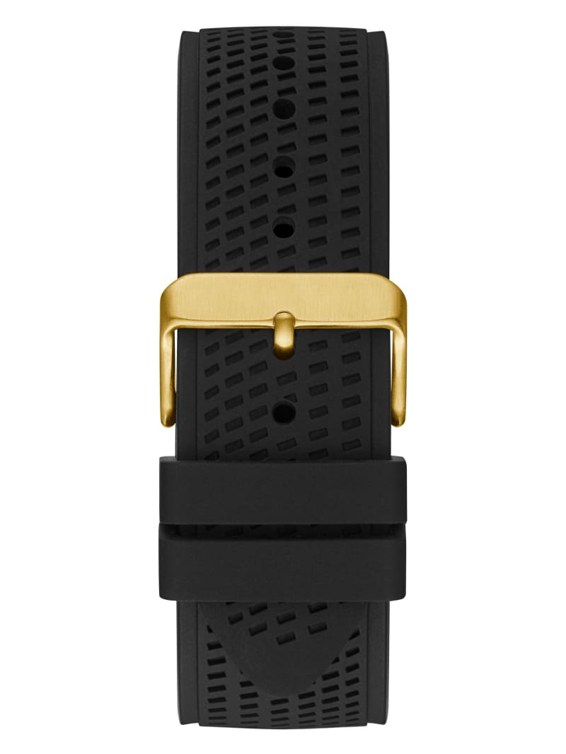 Guess Tachymeter watch black rubber strap with gold tone buckle