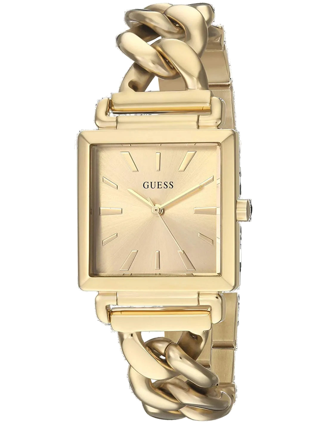 Guess Vanity all gold square women's watch with champagne dial and gold chain-link bracelet