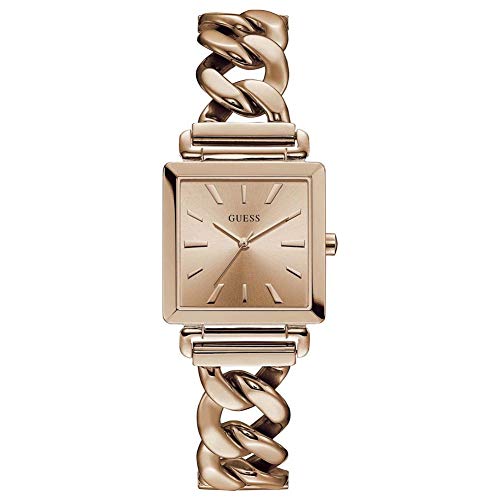 Guess Vanity rose gold square women's watch with chainlink strap and dial