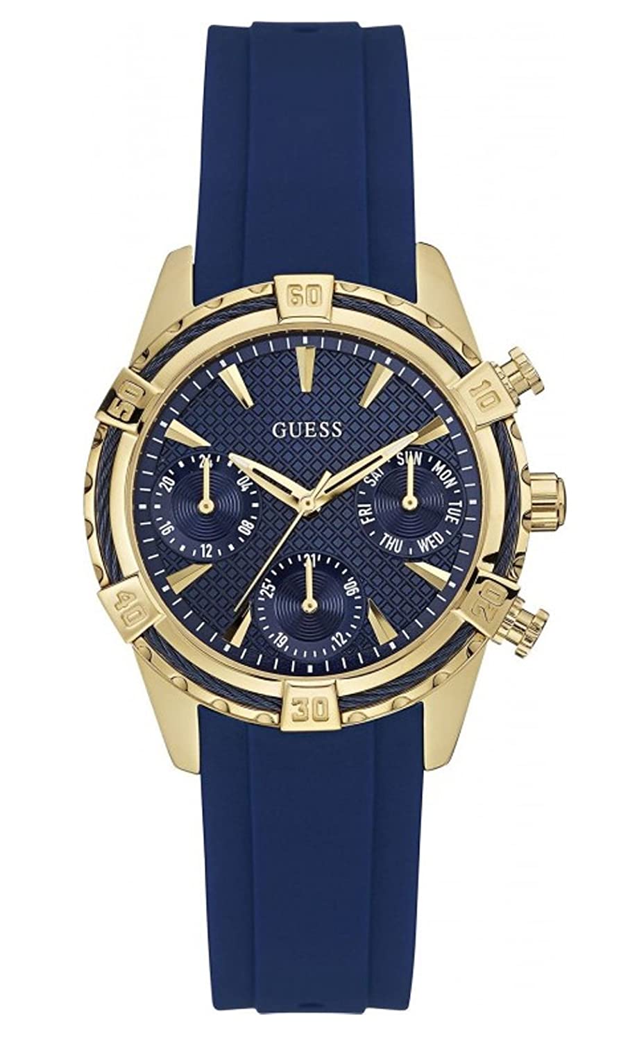 Guess W0562L2 women's chronograph watch with blue dial and gold-tone case