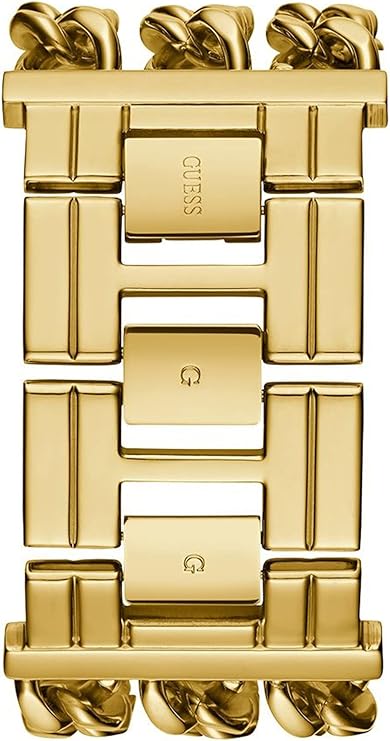 Guess W1274L2 watch caseback showing gold links and clasp mechanism with branding