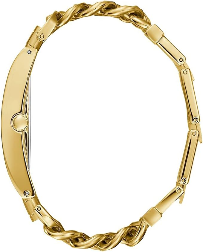 Guess W1274L2 gold watch side view displaying twisted chain link band design