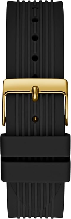 GUESS GW0030L2 black rubber strap with gold tone buckle and clasp detail